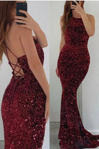 Long Mermaid Sleeveless Sequins Backless Formal Prom Dresses by BIZTUNNEL