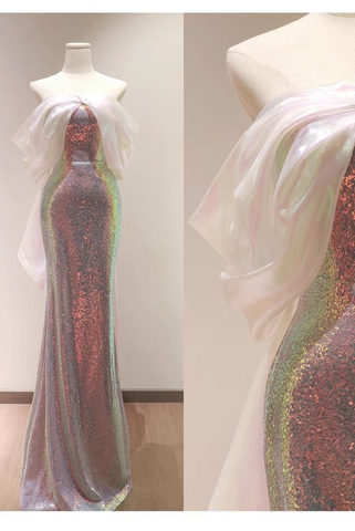 Charmantes Pailletten-Meerjungfrau-Abendkleid, glänzend, lang, Ballkleid Y7687