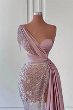 Stunning Long One Shoulder Mermaid Prom Dress with Bead Embellishments by BIZTUNNEL
