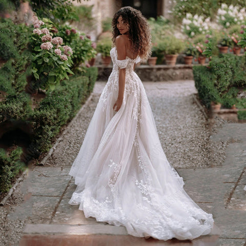 Exquisite Off Shoulder Wedding Dresses Sweetheart Applique Bride Gowns A-Line vestidos de novia playa Custom Made