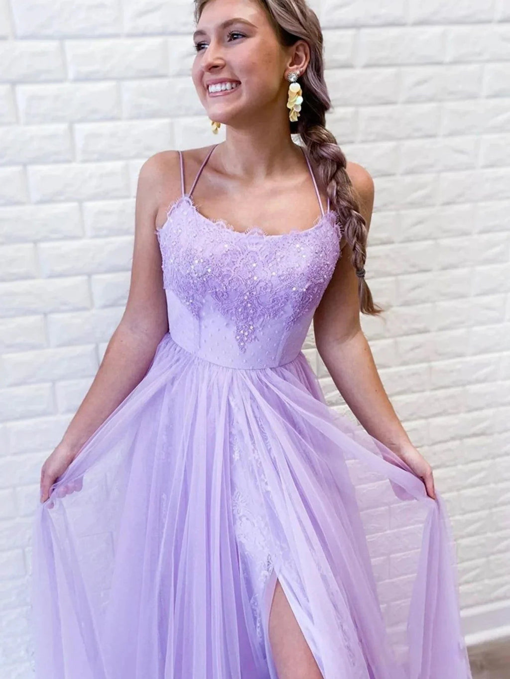 A Line Purple Backless Tulle Long Prom Dress by KissProm