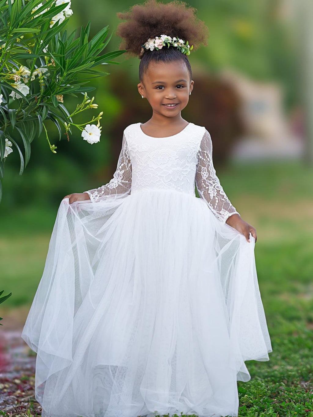 Girl Peony Lace Back A-Line Straight Tutu Tulle Party Flower Girl Dress - photo 1
