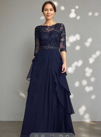 Navy lace sequin dress