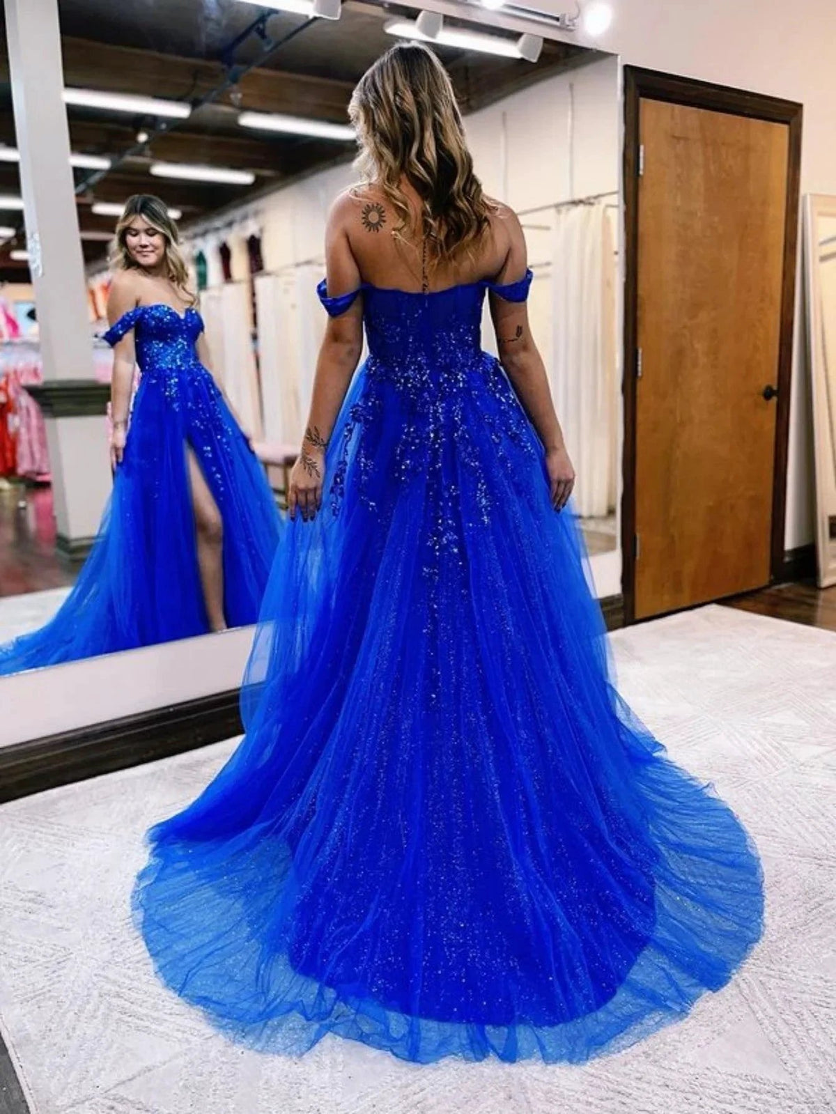 Meadow |A Line Off the Shoulder Lace Tulle Prom Dress With Slit by KissProm