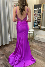Olive | Purple Sweetheart Satin Mermaid Long Prom Dresses with Slit by KissProm
