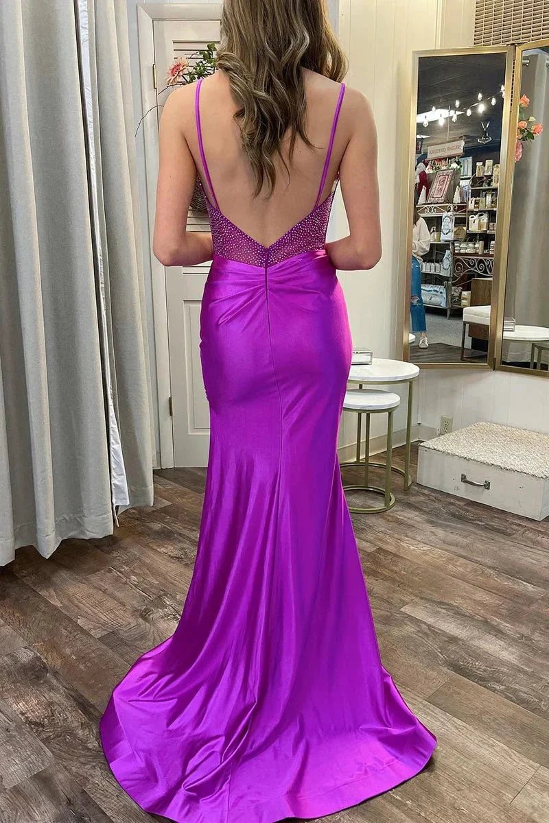 Olive | Purple Sweetheart Satin Mermaid Long Prom Dresses with Slit by KissProm