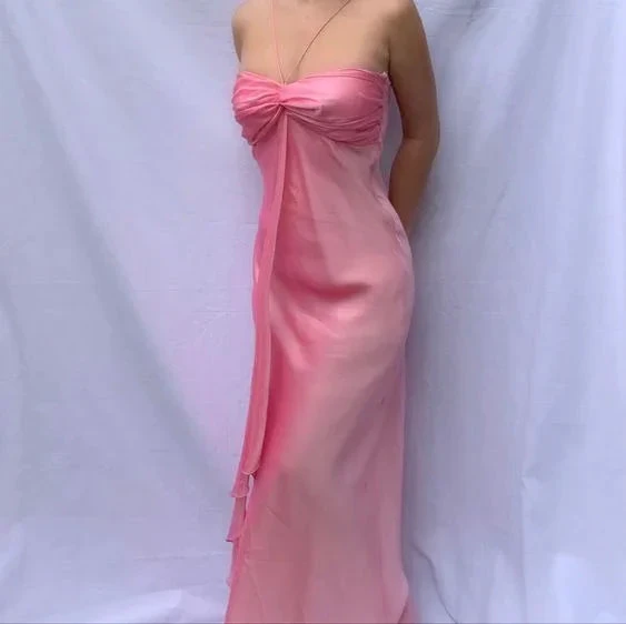Sweet Pink Chiffon Long Prom Dress Strapless Formal Party Evening Dress Y7560 by simplepromdress