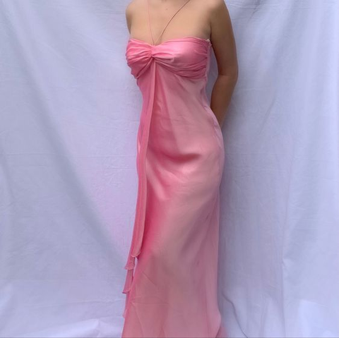 Vestido de fiesta largo de gasa rosa dulce sin tirantes, vestido formal de noche para fiesta Y7560