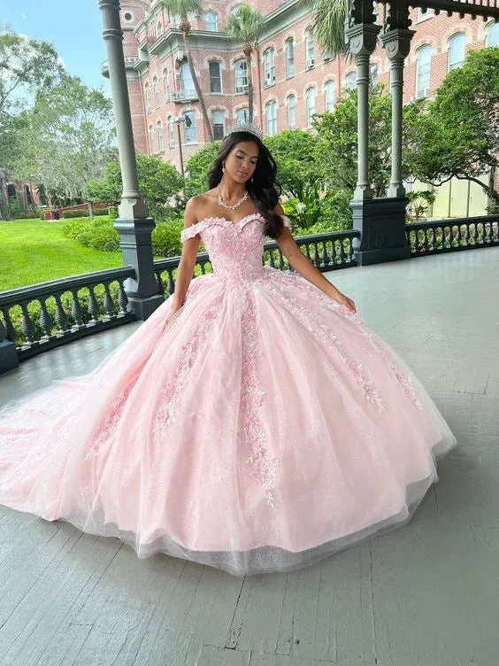 Pretty Pink Tulle Appliques Prom Dress Quinceanera Dress Brithday Ball Gown Y7476 by simplepromdress
