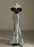 Chic Silver Mermaid Sequins Off the Shoulder Beading Prom Dress Evening Dress Y7613 by simplepromdress