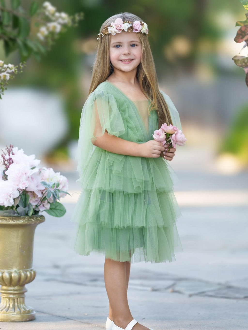 Enchanted Garden Fairy Elegant Tulle Green Flower Girl Dress - photo 1