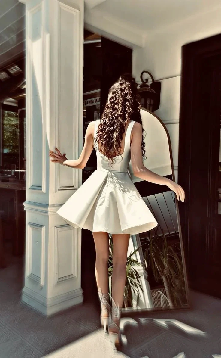 Elegant A Line Straps Ivory Satin Short Homecoming Dress Birthday Dress Y7658 by simplepromdress