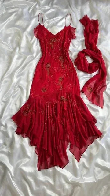 Beautiful Beaded Prom Dress Red Chiffon Mermaid Evening Dress Party Gown Y7527 by simplepromdress