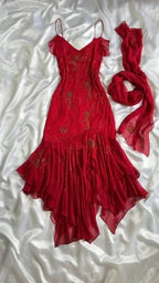 Beautiful Beaded Prom Dress Red Chiffon Mermaid Evening Dress Party Gown Y7527 by simplepromdress