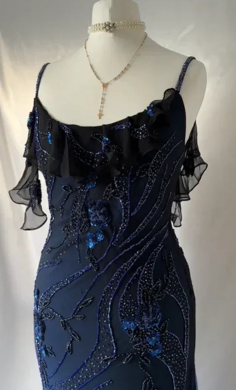Luxurious Navy Blue Chiffon Beaded Evening Dress Formal Party Prom Dress Y7529 by simplepromdress