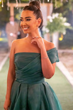 Long A line Strapless One Shoulder Bowknot Prom Dress With Front Split by BIZTUNNEL