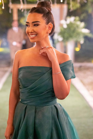 Long A line Strapless One Shoulder Bowknot Prom Dress With Front Split