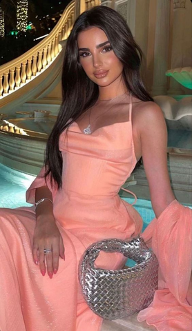 Vestido de fiesta rosa largo sin mangas con cuello halter sexy Y7523