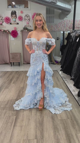 Kennedy |Etuikleid mit schulterfreiem, langem Spitzen-Ballkleid (Rücken mit Schnürung)