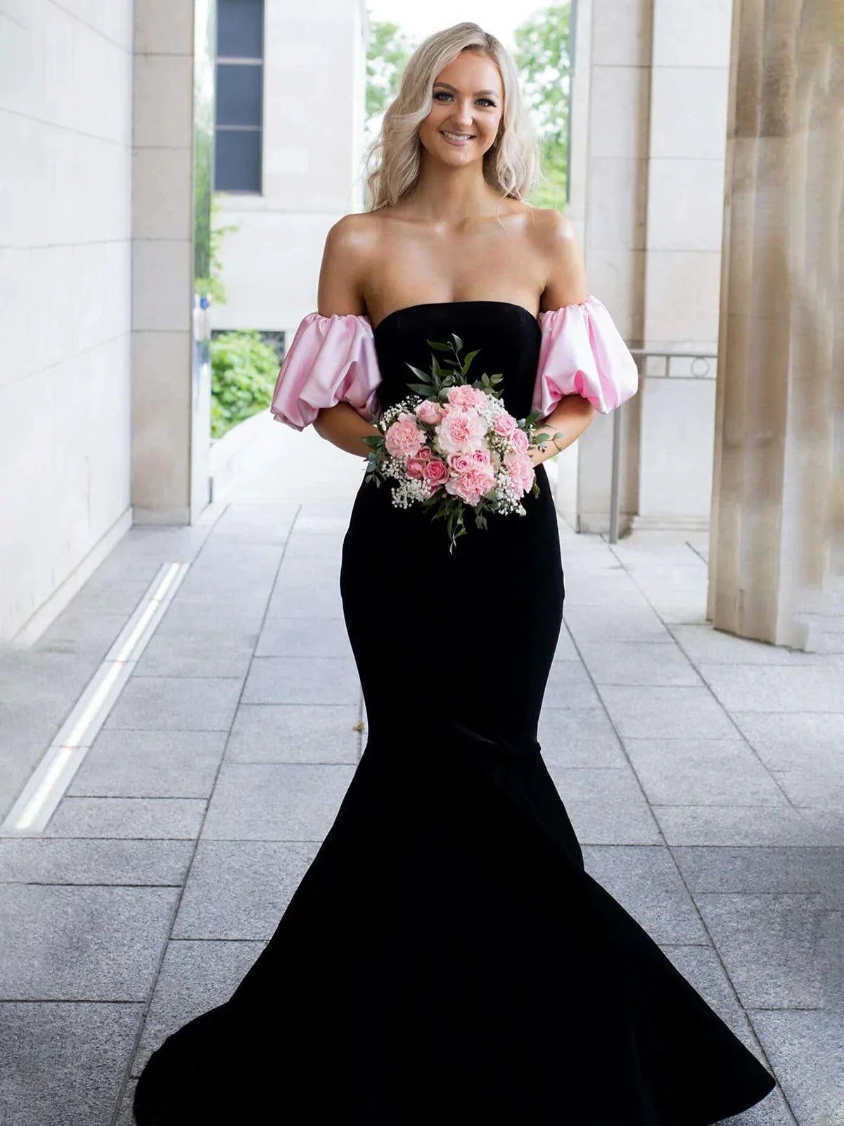 Calix | Black Mermaid Velvet Long Prom Dress with Detachable Sleeves by KissProm