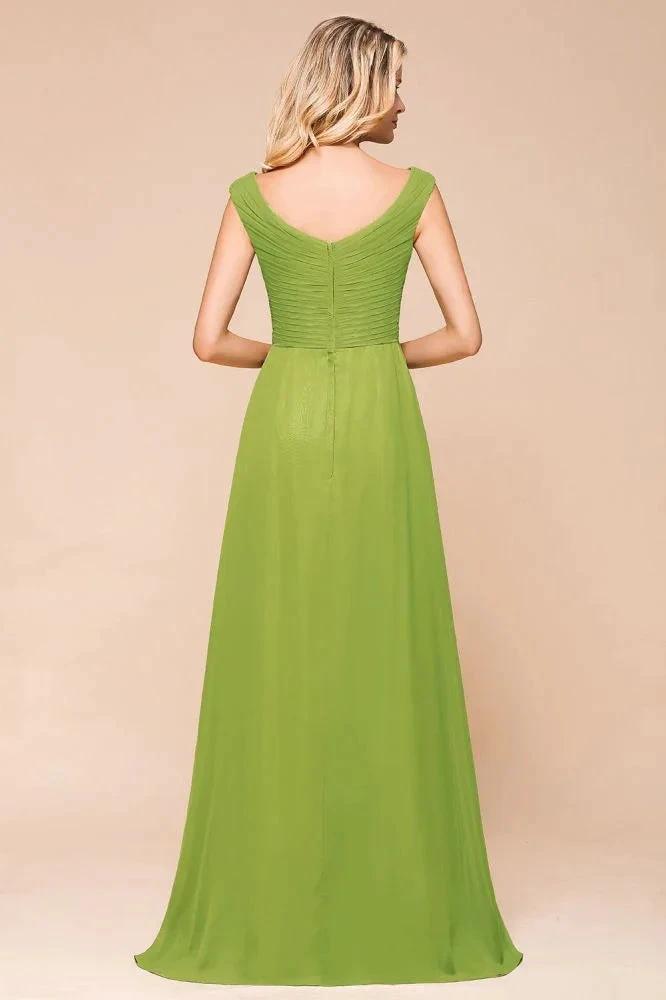 Cap Sleeve Aline Bridesmaid Dress Green Long Simple Maid of Honor Dress by misshow.com