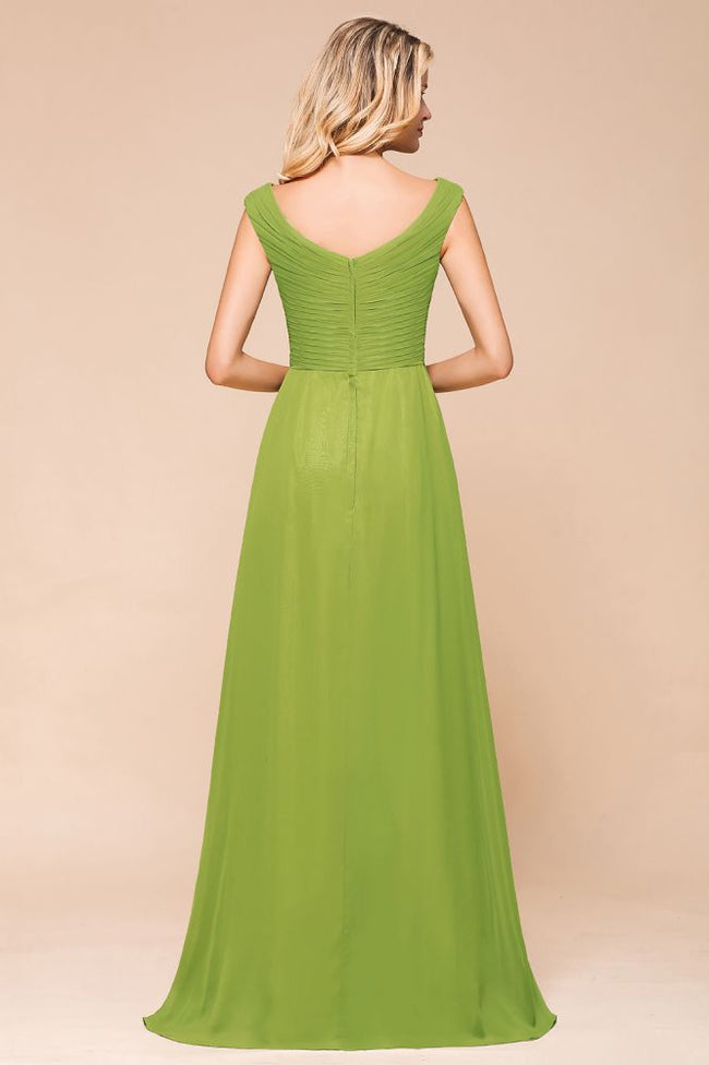 Cap Sleeve Aline Bridesmaid Dress Green Long  Simple Maid of Honor Dress Main Image