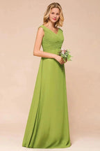 Cap Sleeve Aline Bridesmaid Dress Green Long Simple Maid of Honor Dress by misshow.com