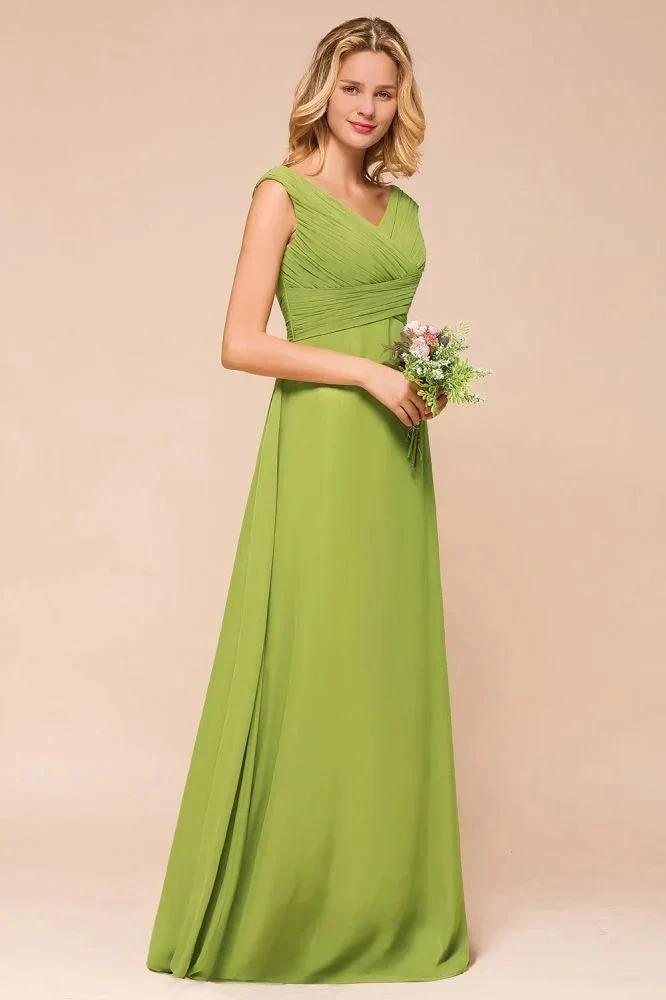 Cap Sleeve Aline Bridesmaid Dress Green Long Simple Maid of Honor Dress by misshow.com