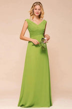 Cap Sleeve Aline Bridesmaid Dress Green Long Simple Maid of Honor Dress by misshow.com