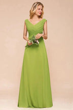 Cap Sleeve Aline Bridesmaid Dress Green Long Simple Maid of Honor Dress by misshow.com