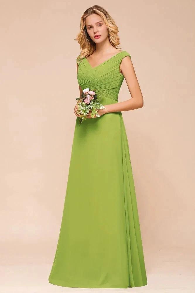 Cap Sleeve Aline Bridesmaid Dress Green Long Simple Maid of Honor Dress by misshow.com