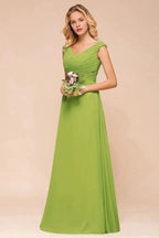 Cap Sleeve Aline Bridesmaid Dress Green Long Simple Maid of Honor Dress by misshow.com