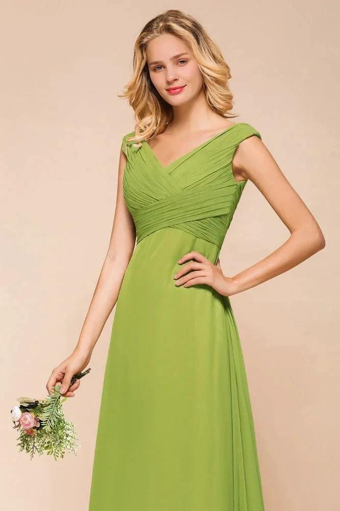 Cap Sleeve Aline Bridesmaid Dress Green Long Simple Maid of Honor Dress by misshow.com