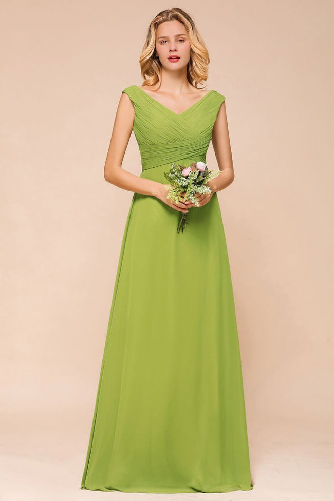 Cap Sleeve Aline Bridesmaid Dress Green Long  Simple Maid of Honor Dress Hover Image