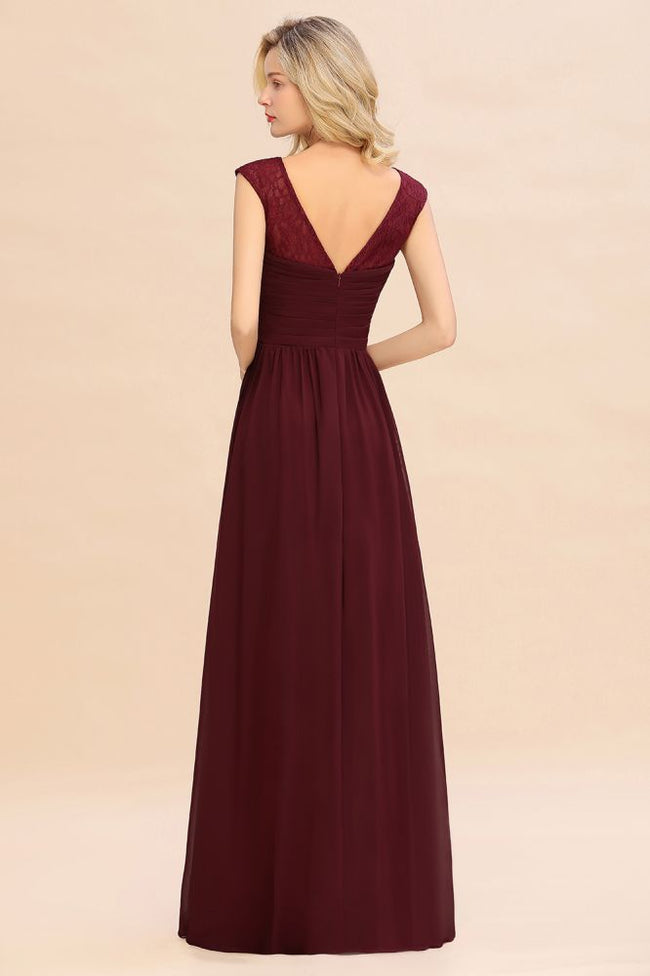 Cap Sleeve Burgundy Evening Maxi Gown Chiffon Floor Length Bridesmaid Dress Main Image