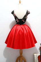 Cap Sleeve Red and Black Cute Homecoming Short Prom Dresses PD218 by pgmdress