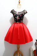 Cap Sleeve Red and Black Cute Homecoming Short Prom Dresses PD218 by pgmdress