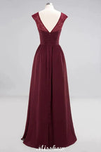 Cap Sleeves Aline Evening Maxi Dress Chiffon Tulle Wedding Party Dress by misshow.com