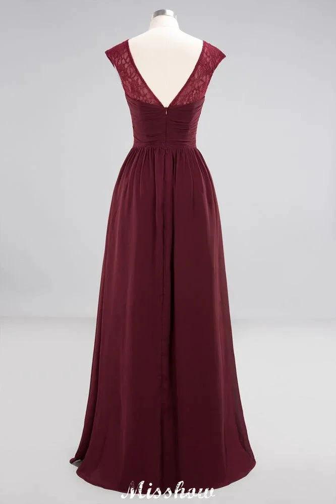 Cap Sleeves Aline Evening Maxi Dress Chiffon Tulle Wedding Party Dress by misshow.com