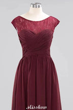 Cap Sleeves Aline Evening Maxi Dress Chiffon Tulle Wedding Party Dress by misshow.com