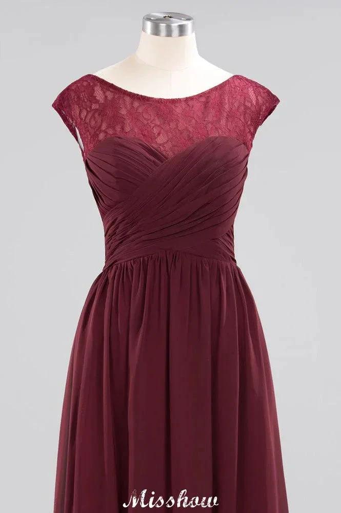 Cap Sleeves Aline Evening Maxi Dress Chiffon Tulle Wedding Party Dress by misshow.com