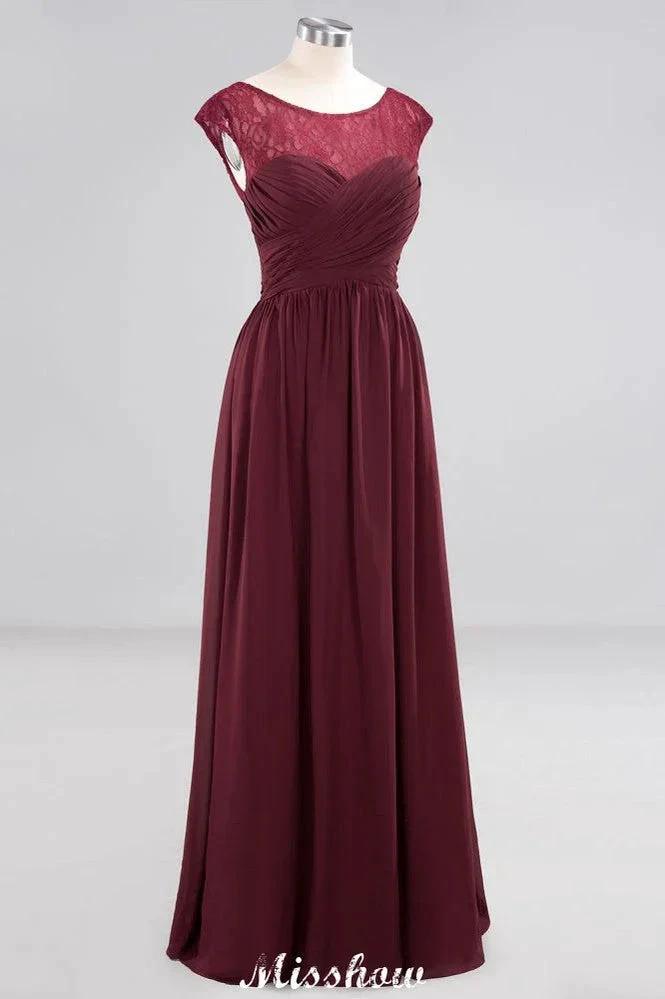 Cap Sleeves Aline Evening Maxi Dress Chiffon Tulle Wedding Party Dress by misshow.com