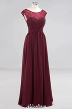 Cap Sleeves Aline Evening Maxi Dress Chiffon Tulle Wedding Party Dress by misshow.com