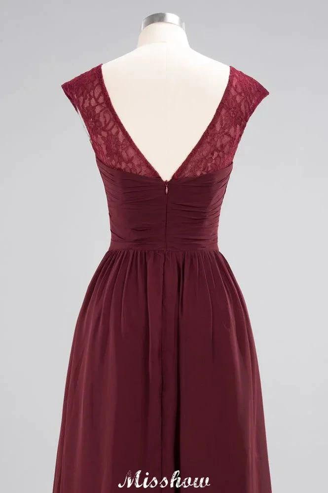 Cap Sleeves Aline Evening Maxi Dress Chiffon Tulle Wedding Party Dress by misshow.com