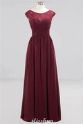 Cap Sleeves Aline Evening Maxi Dress Chiffon Tulle Wedding Party Dress by misshow.com