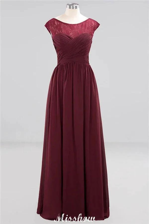 Cap Sleeves Aline Evening Maxi Dress Chiffon Tulle Wedding Party Dress by misshow.com