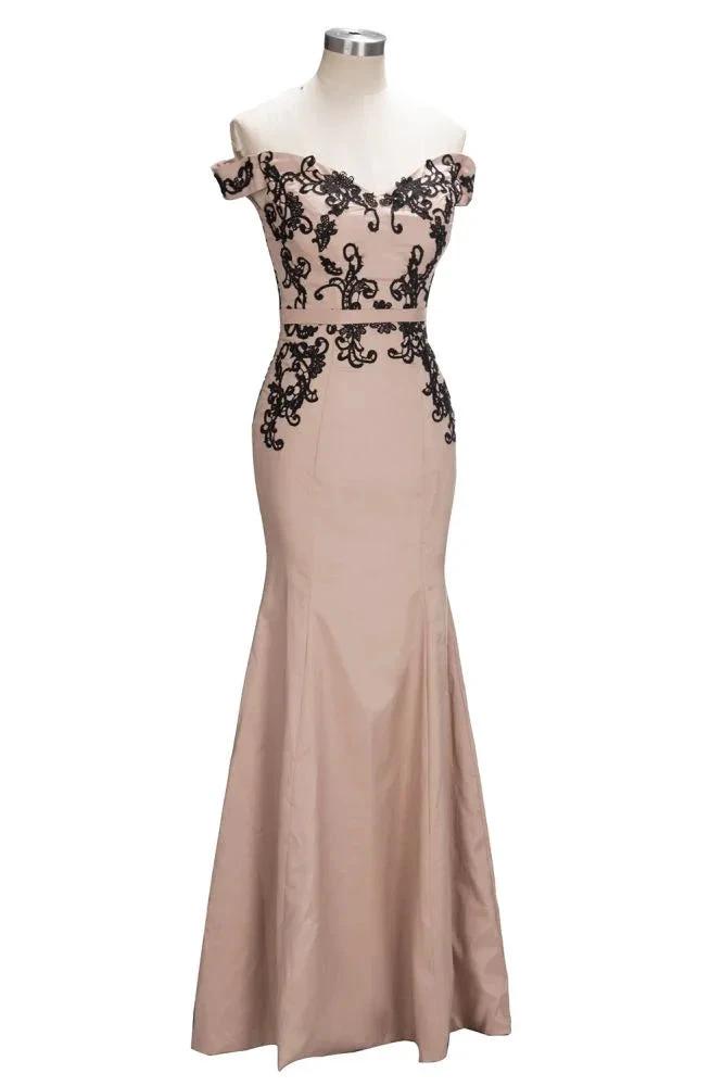 Cap Sleeves Mermaid Long Off-shoulder Applique Prom Dresses by misshow.com