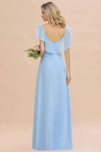 Cap Sleeves Ruffle Chiffon Hi-Lo Bridesmaid Dress A-line Wedding Party Dress by misshow.com