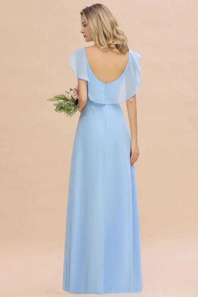 Cap Sleeves Ruffle Chiffon Hi-Lo Bridesmaid Dress A-line Wedding Party Dress by misshow.com
