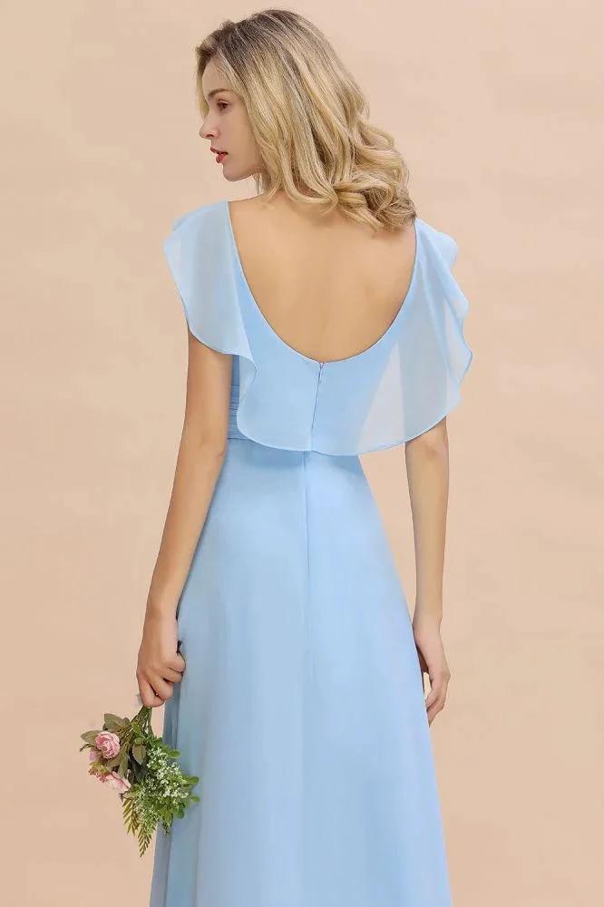 Cap Sleeves Ruffle Chiffon Hi-Lo Bridesmaid Dress A-line Wedding Party Dress by misshow.com